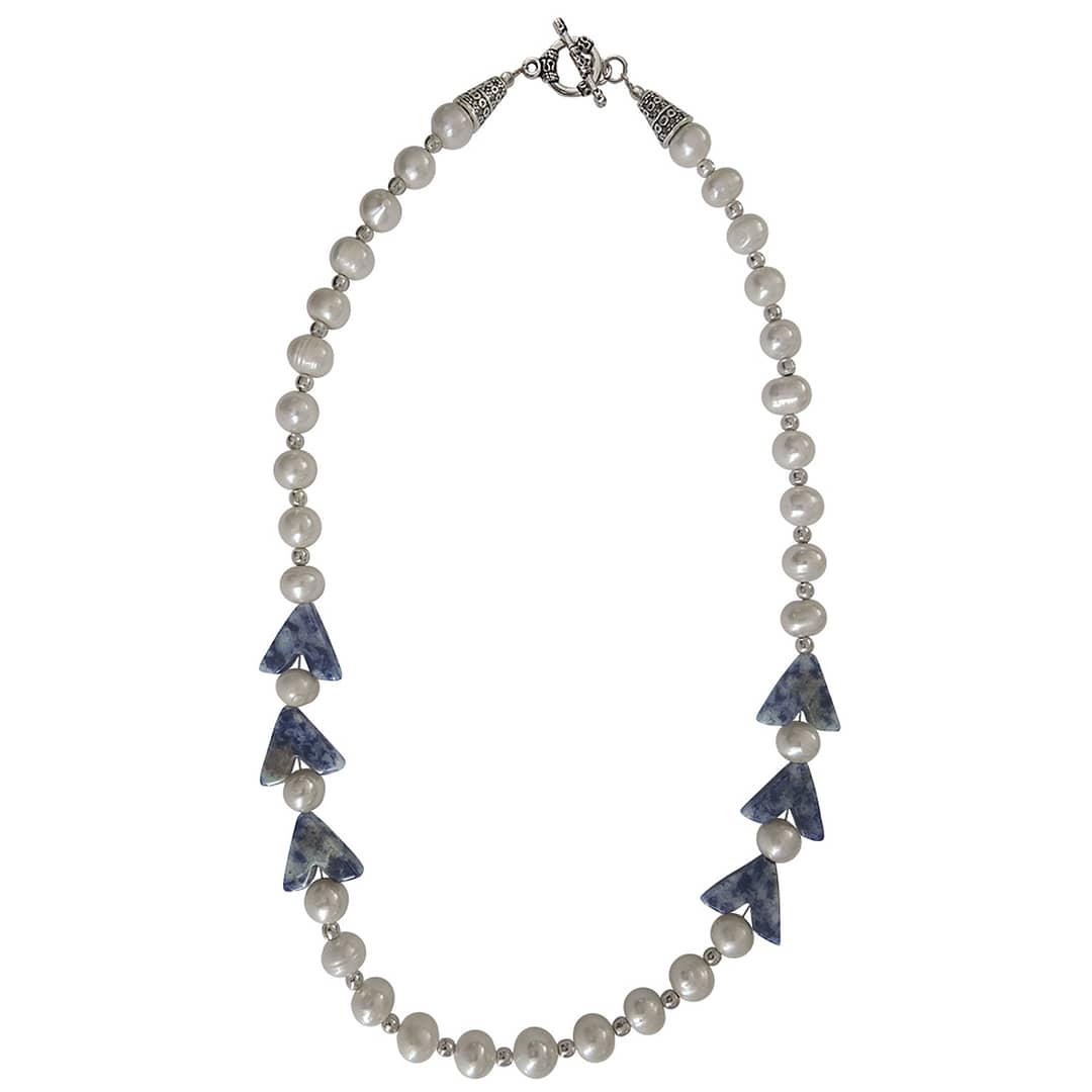 Freashwater Pearl ,Sodolite Gemstone Beads 18" Necklace