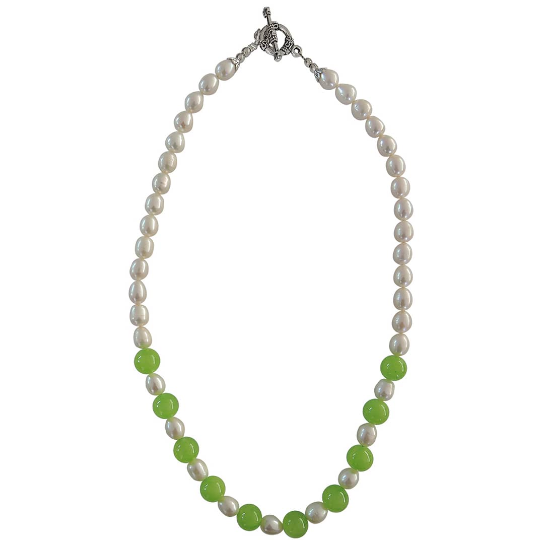 Freashwater Pearl ,Dyed Quartzite Beads 18" Necklace