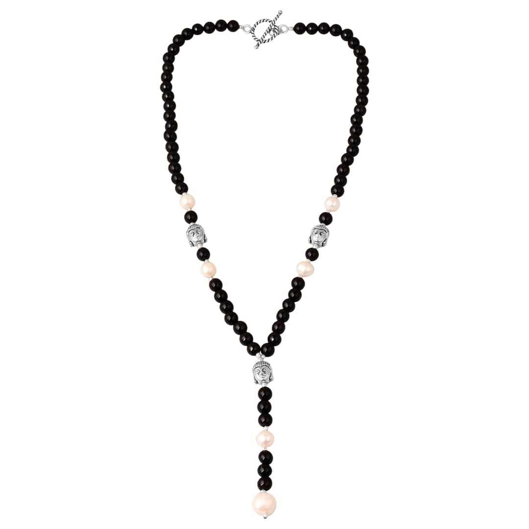 Pearlz Gallery black onyx and white fresh water pearl beaded necklace