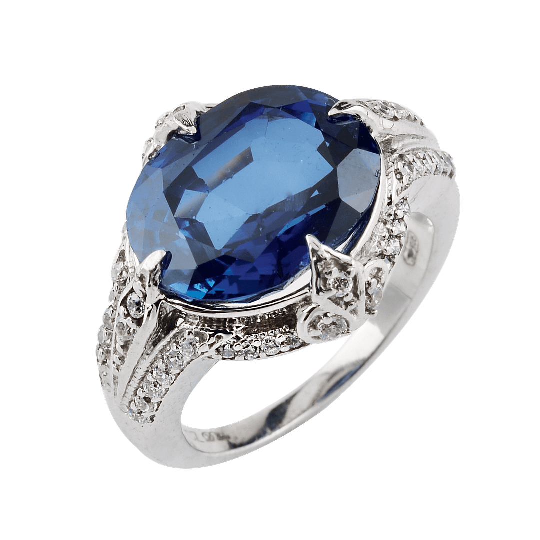 925 Sterling Silver Blue Hydro Oval Shape Cubic Zirconia Ring for Women