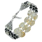 Pearlz Gallery Ambrosia 7.5 Inches Citrine & Black Agate Gemstone Beads Triple Strand Bracelet