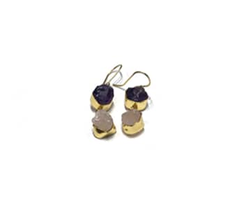 Brass Gold Plated Earring With Rough Stone