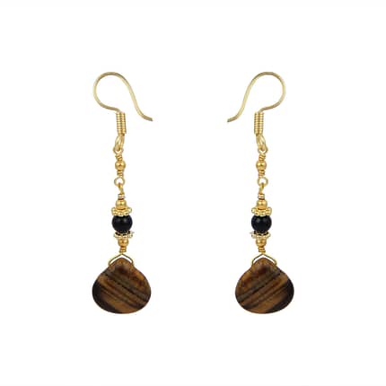A blissful tiger eye and black onyx in round shape beaded earrings for your loving choice