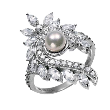 Flower Shape Cubic Zirconia with Pearl Ring
