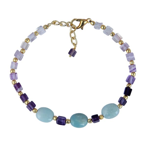 Pearlz Gallery Amazonite And Multi Colored Fluorite Beads Bracelet