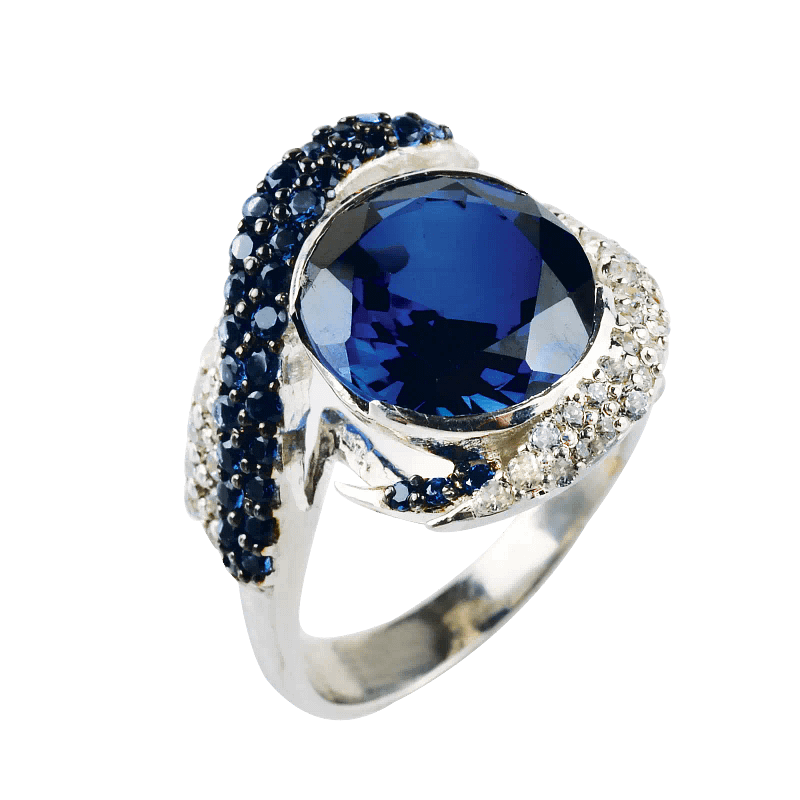 925 Sterling Silver Blue Hydro and White & Blue Cubic Zirconia Ring for Women
